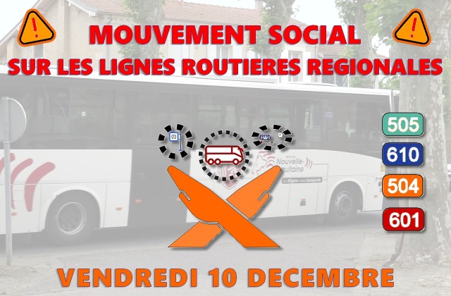 Mouvement social perturbant le trafic des lignes de cars interurbains le 10 décembre